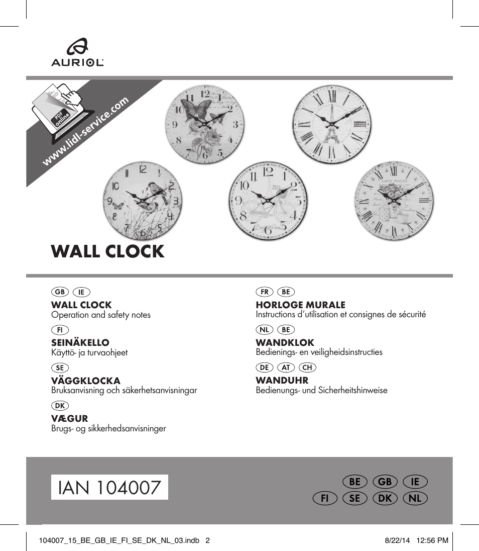 Wall clock | Auriol 104007-14-xx User Manual | Page 2 / 32