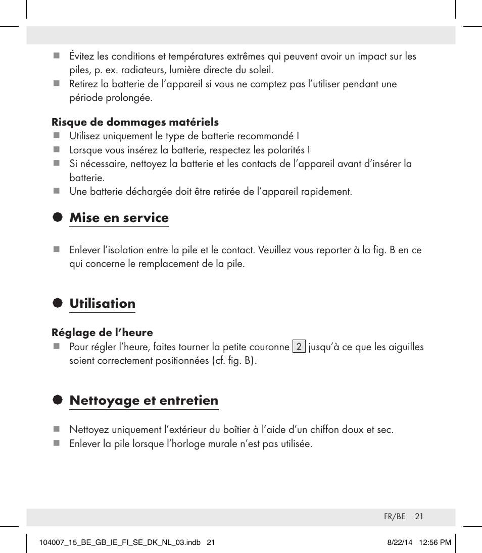 Mise en service, Utilisation, Nettoyage et entretien | Auriol 104007-14-xx User Manual | Page 22 / 32