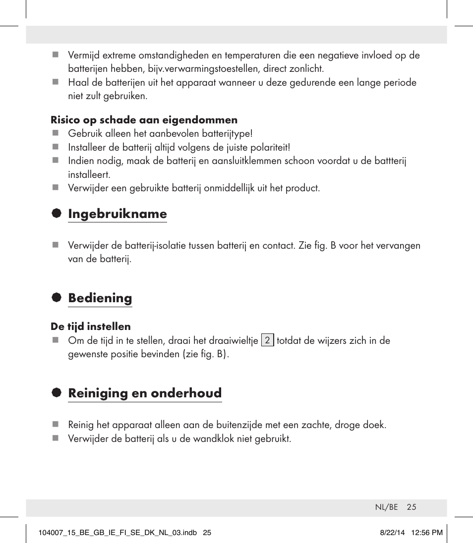 Ingebruikname, Bediening, Reiniging en onderhoud | Auriol 104007-14-xx User Manual | Page 26 / 32