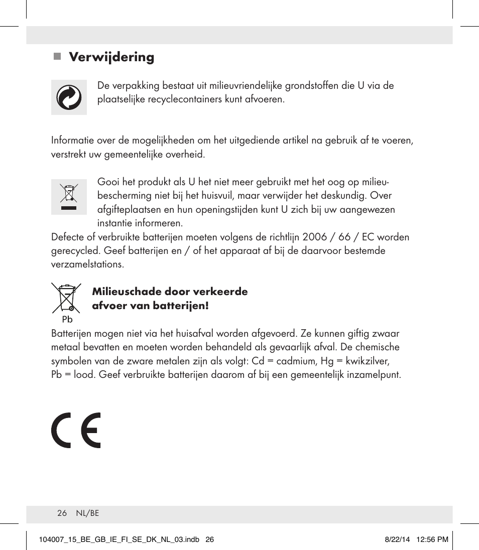 Verwijdering | Auriol 104007-14-xx User Manual | Page 27 / 32