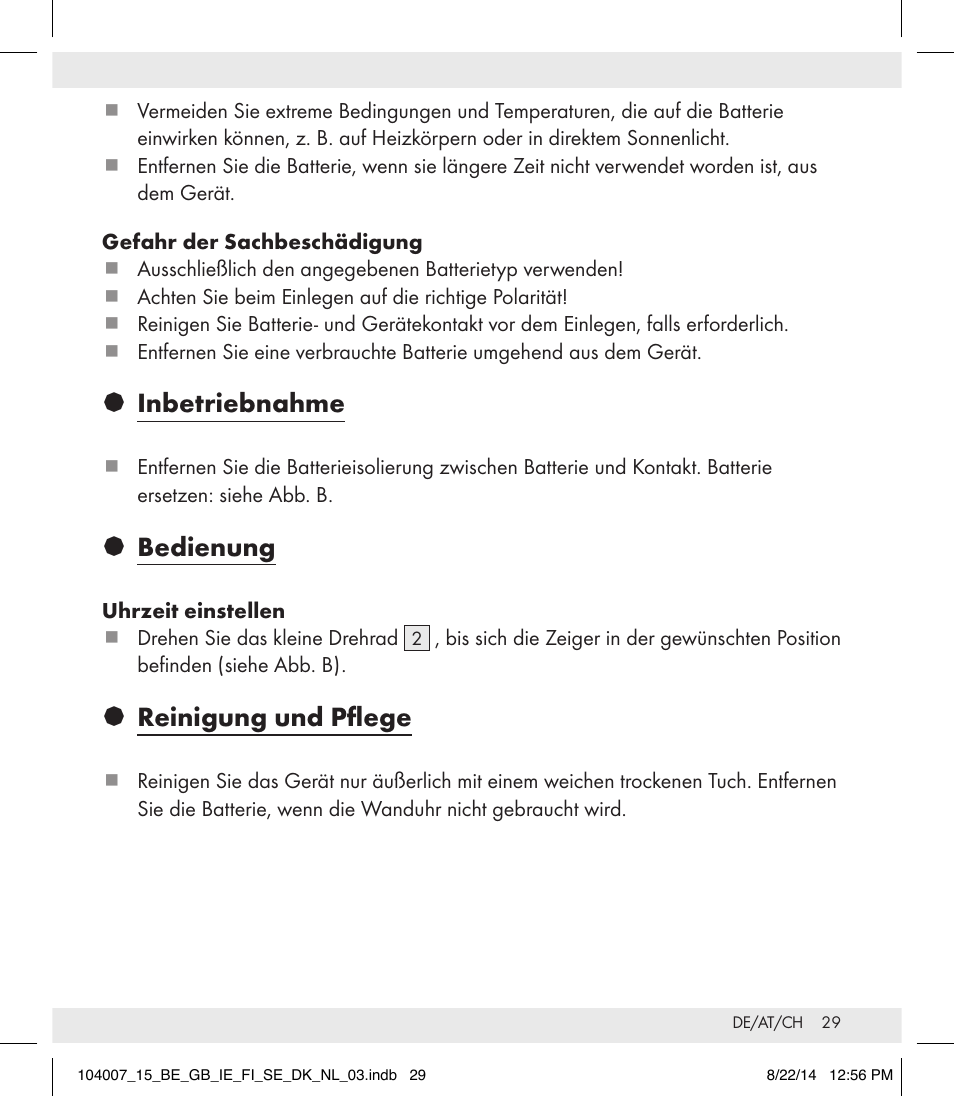 Inbetriebnahme, Bedienung, Reinigung und pflege | Auriol 104007-14-xx User Manual | Page 30 / 32