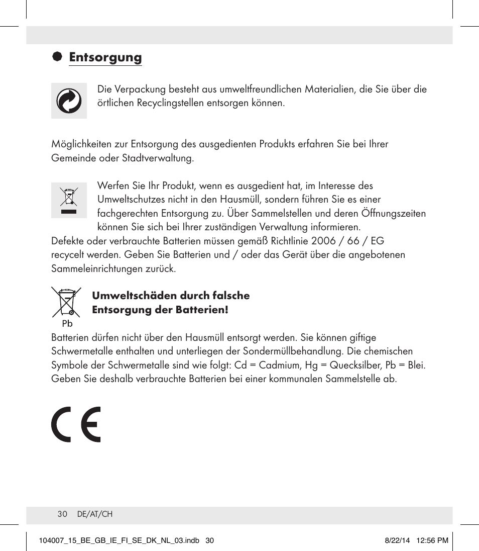 Entsorgung | Auriol 104007-14-xx User Manual | Page 31 / 32