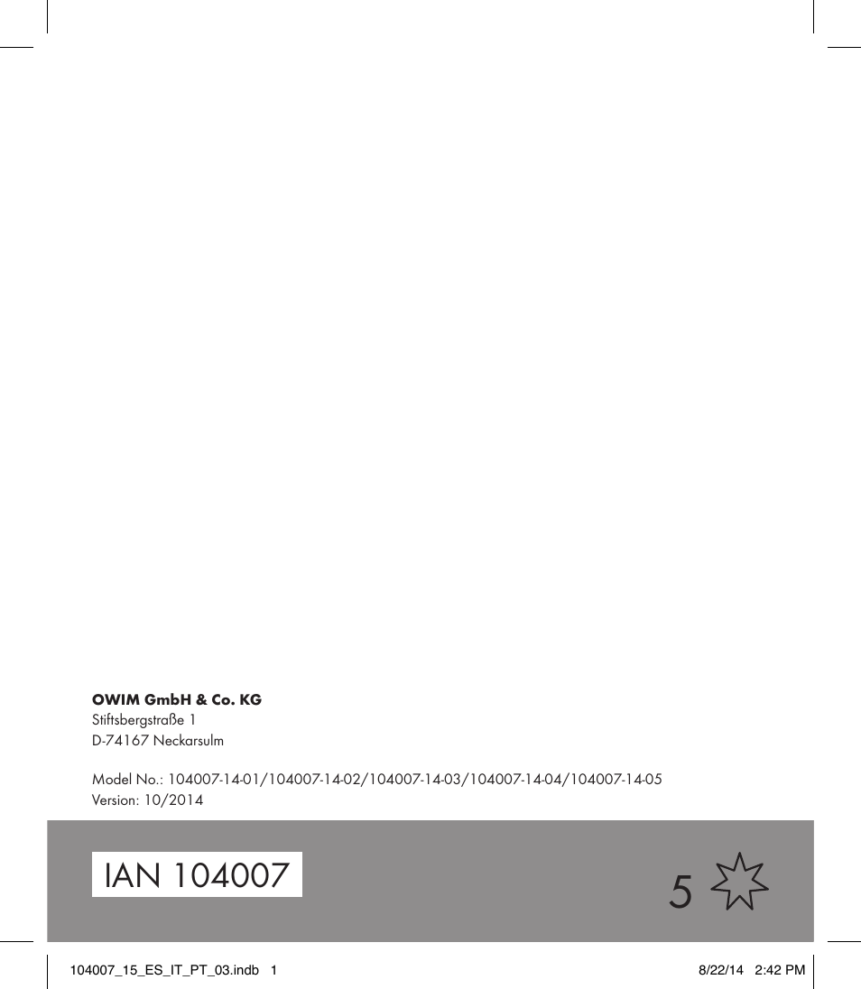 Auriol 104007-14-xx User Manual | 20 pages