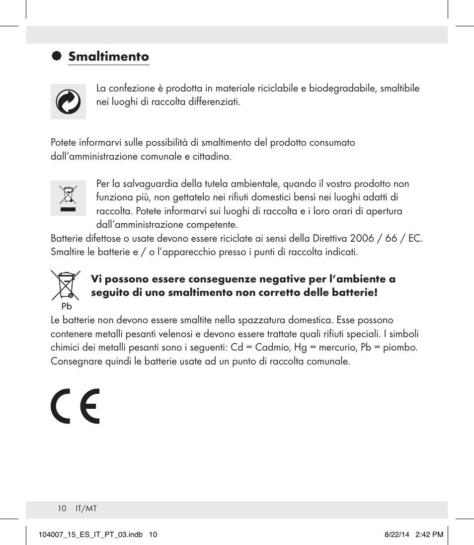 Smaltimento | Auriol 104007-14-xx User Manual | Page 11 / 20