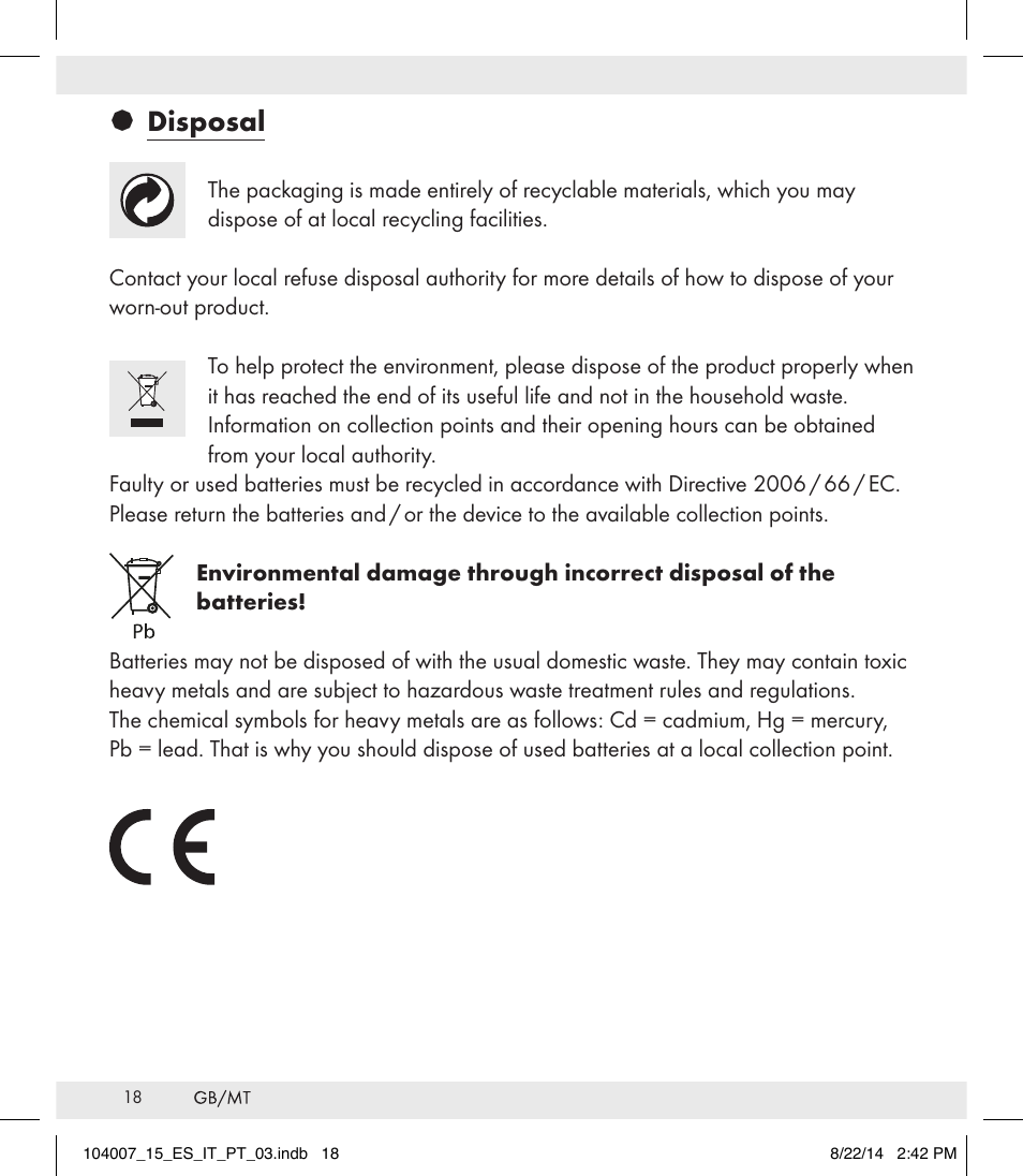 Disposal | Auriol 104007-14-xx User Manual | Page 19 / 20