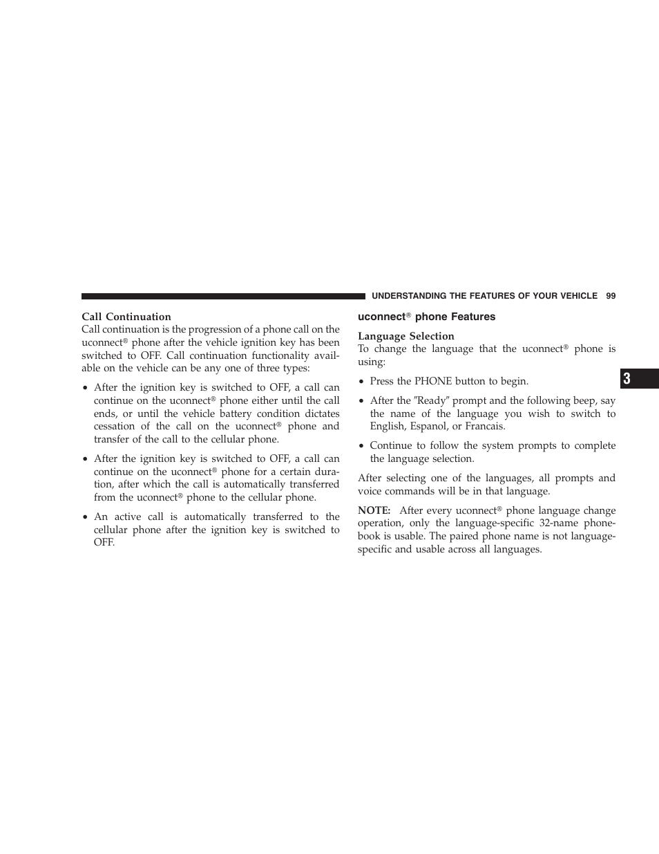 Uconnect phone features, Uconnect௡ phone features | Dodge 2009 Ram 1500 User Manual | Page 101 / 532