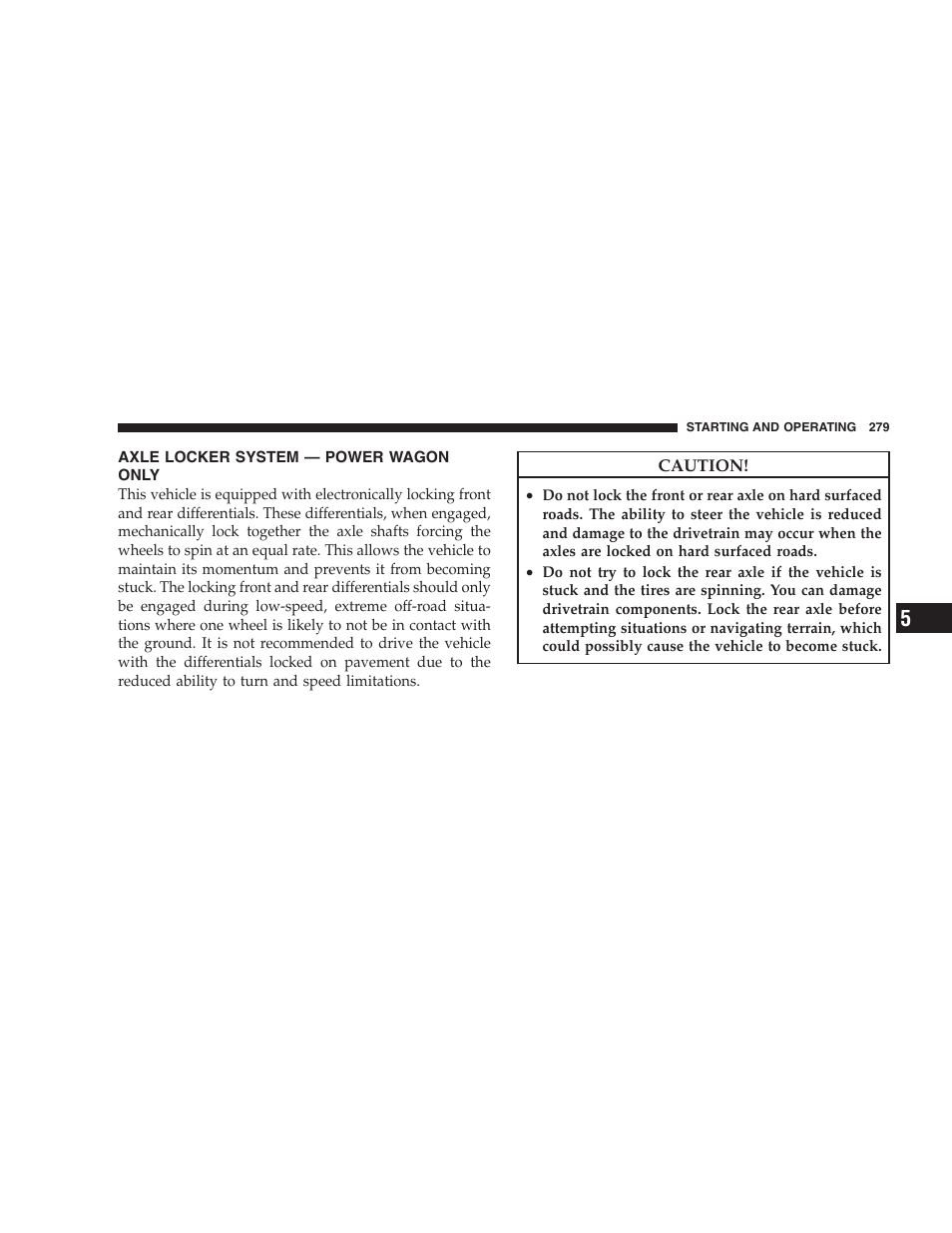 Axle locker system - power wagon only, Axle locker system — power wagon only | Dodge 2009 Ram 1500 User Manual | Page 281 / 532