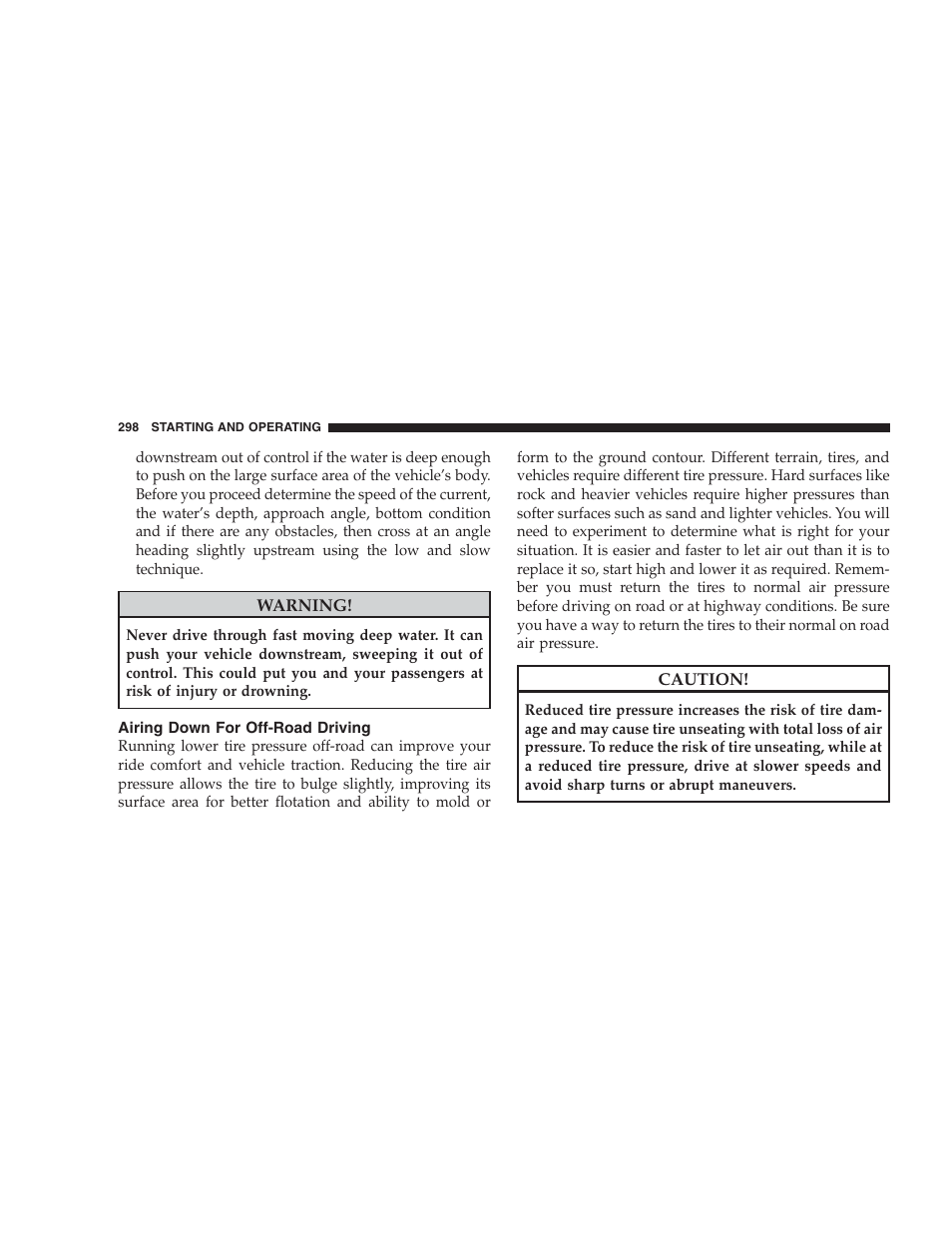 Airing down for off-road driving | Dodge 2009 Ram 1500 User Manual | Page 300 / 532