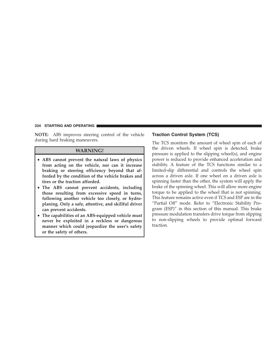 Traction control system (tcs) | Dodge 2009 Ram 1500 User Manual | Page 336 / 532