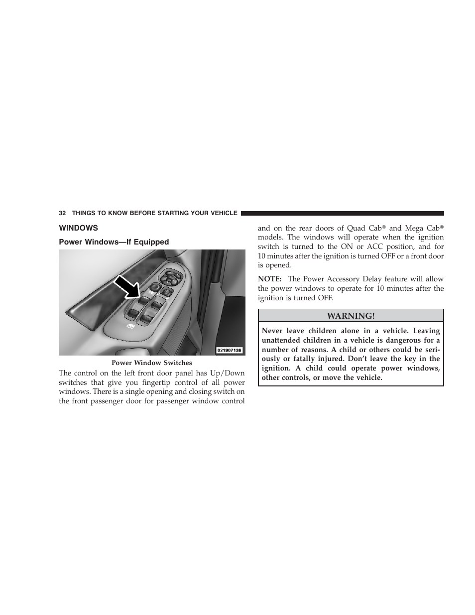 Windows, Power windows-if equipped, Power windows—if equipped | Dodge 2009 Ram 1500 User Manual | Page 34 / 532