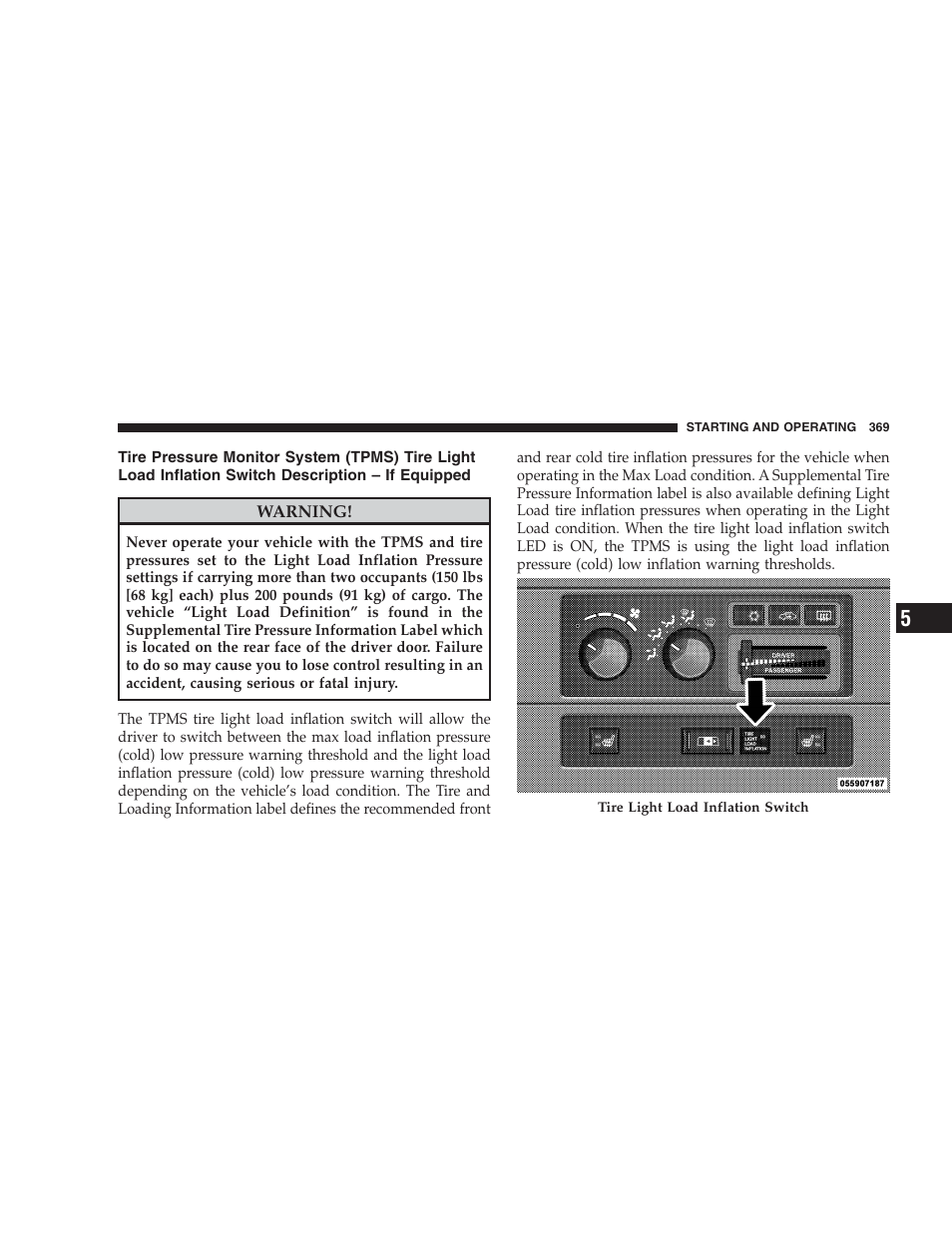 Tire pressure monitor system (tpms) tire | Dodge 2009 Ram 1500 User Manual | Page 371 / 532