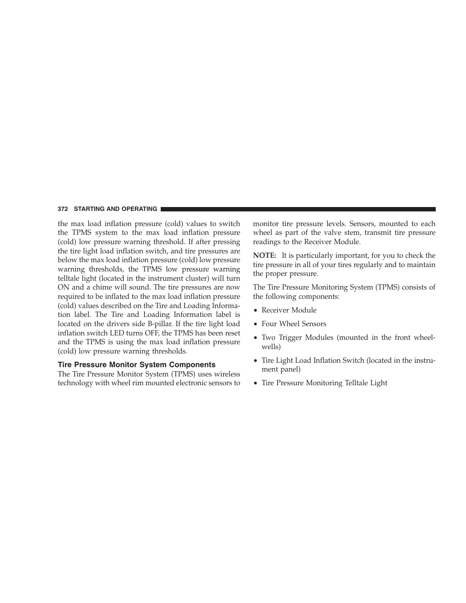 Tire pressure monitor system components | Dodge 2009 Ram 1500 User Manual | Page 374 / 532