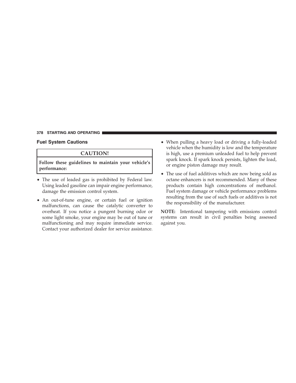 Fuel system cautions | Dodge 2009 Ram 1500 User Manual | Page 380 / 532