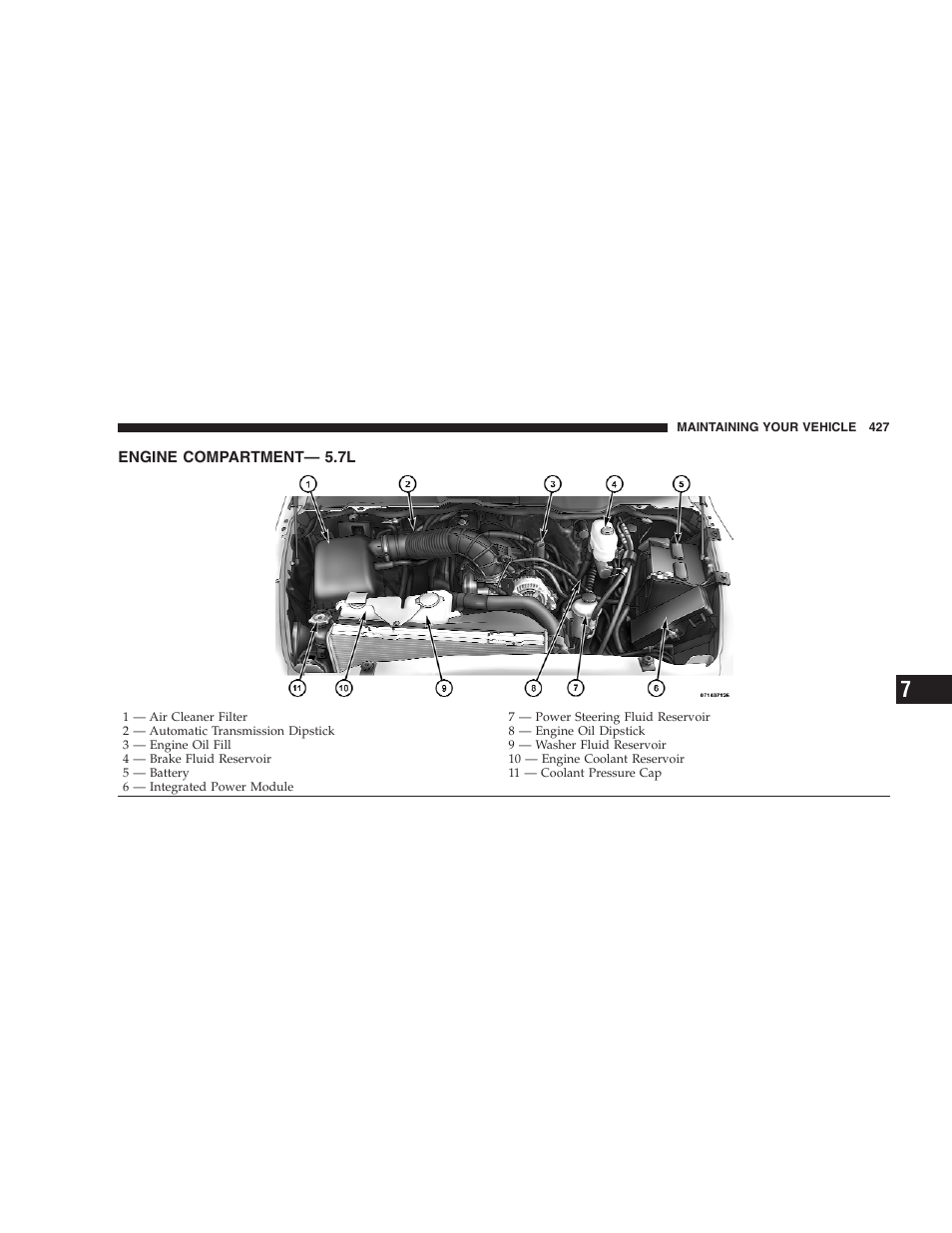 Engine compartment- 5.7l, Engine compartment— 5.7l | Dodge 2009 Ram 1500 User Manual | Page 429 / 532