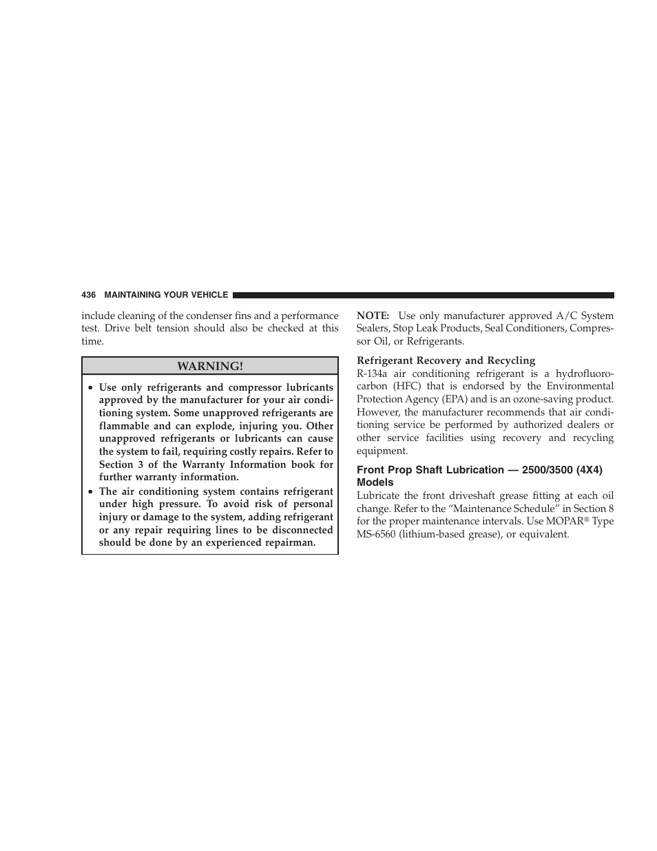 Front prop shaft lubrication — 2500/3500, 4x4) models | Dodge 2009 Ram 1500 User Manual | Page 438 / 532