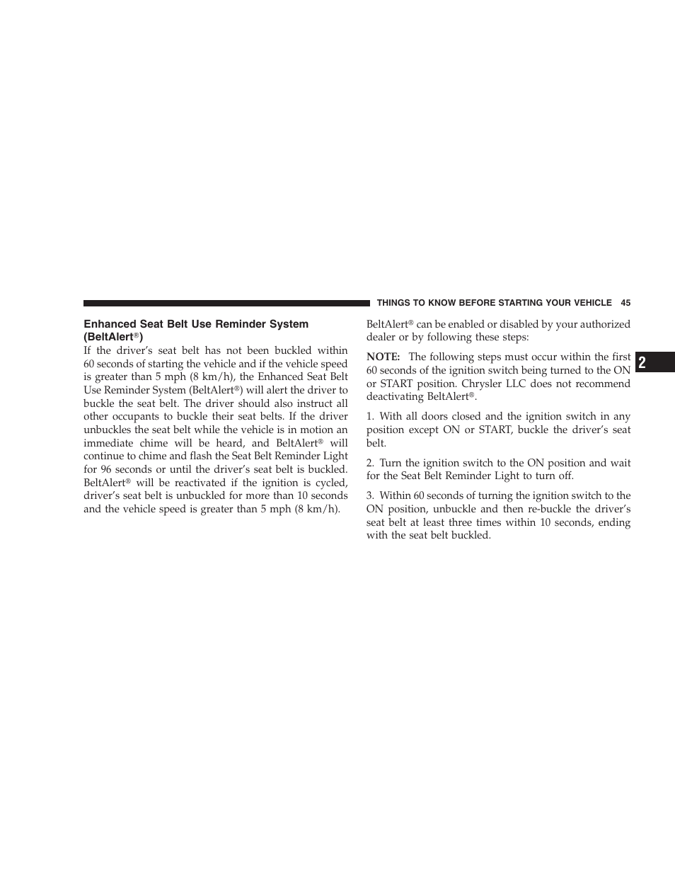 Enhanced seat belt use reminder system (beltalert), Enhanced seat belt use reminder system, Beltalert | Dodge 2009 Ram 1500 User Manual | Page 47 / 532