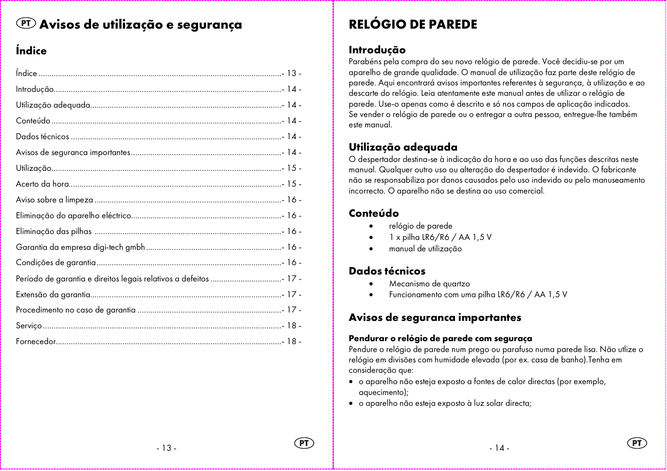 Avisos de utilização e segurança, Relógio de parede | Auriol 4-LD3844 User Manual | Page 8 / 16