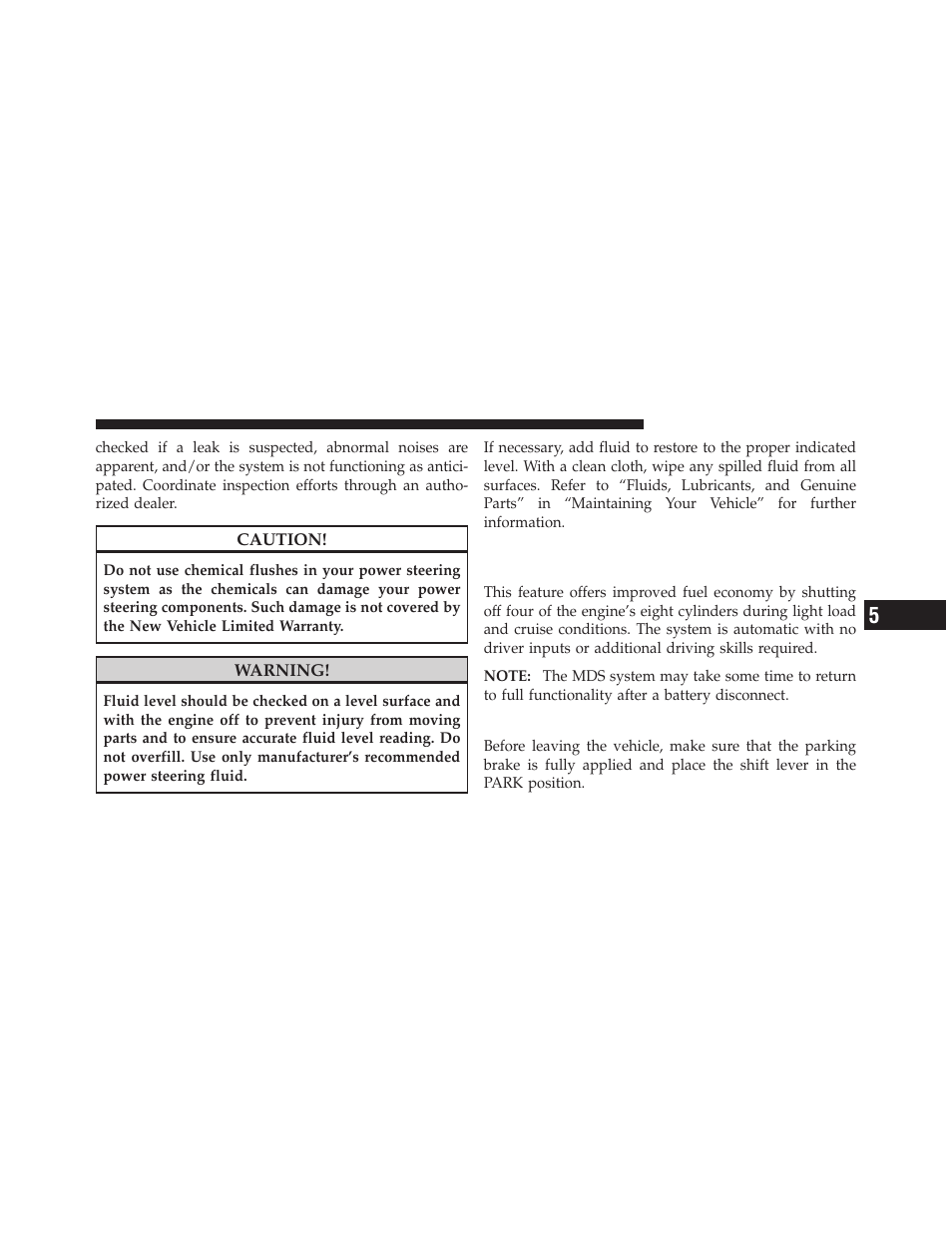 Parking brake, Multi-displacement system (mds), If equipped) – 5.7l engine only | Dodge CHARGER 2010 User Manual | Page 278 / 478