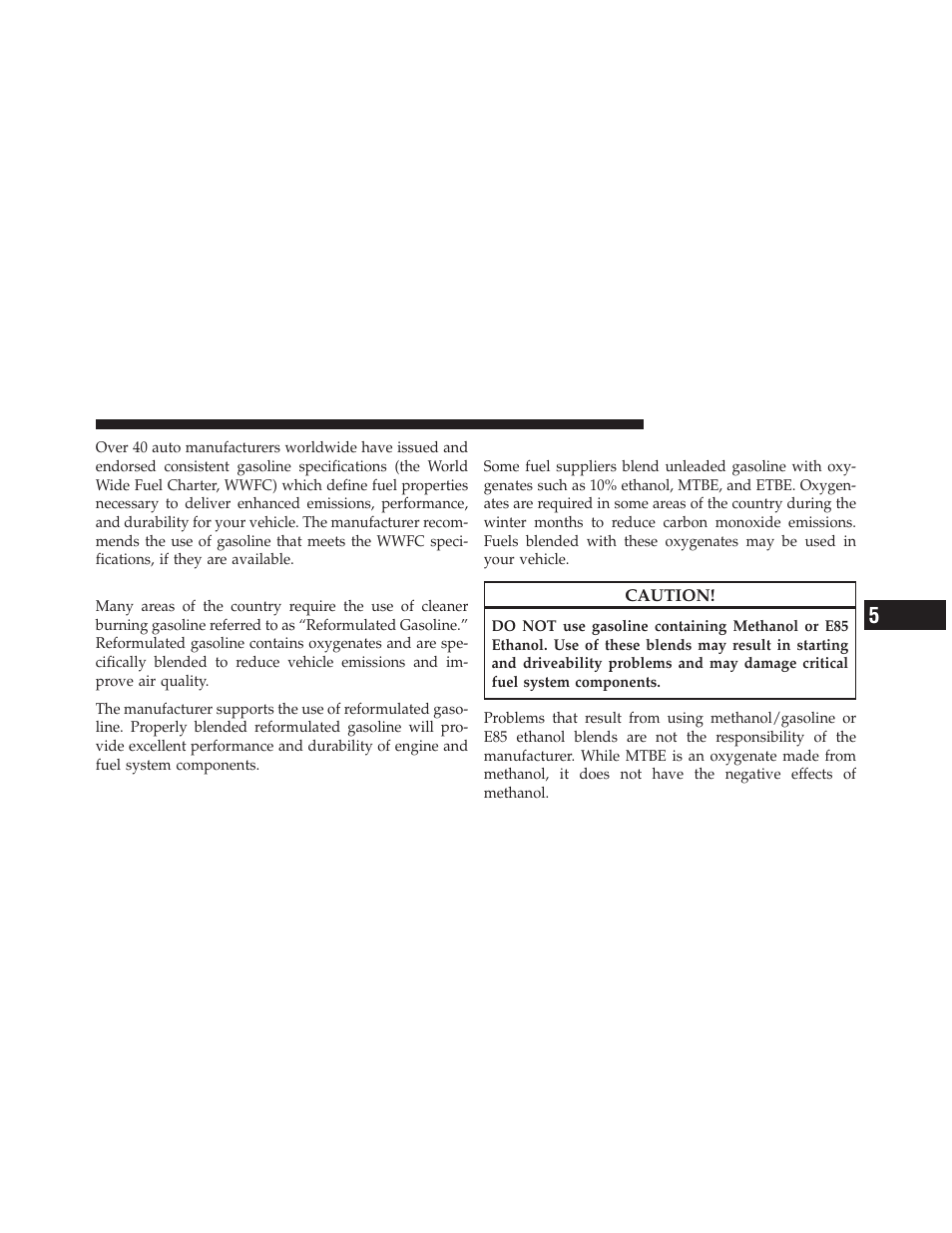 Reformulated gasoline, Gasoline/oxygenate blends | Dodge CHARGER 2010 User Manual | Page 320 / 478