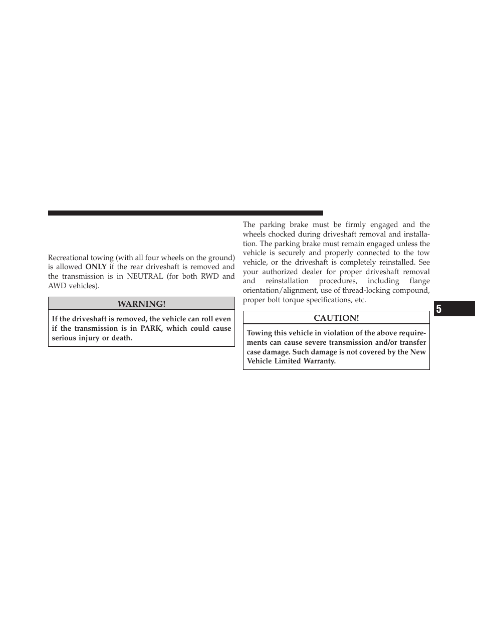 Recreational towing (behind motorhome, etc.), Two-wheel drive and all-wheel drive, Recreational towing | Behind motorhome, etc.) | Dodge CHARGER 2010 User Manual | Page 342 / 478