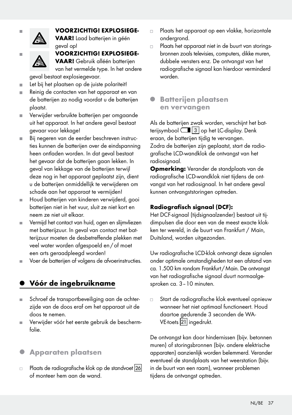 Vóór de ingebruikname, Apparaten plaatsen, Batterijen plaatsen en vervangen | Auriol Z30237B_C User Manual | Page 37 / 48