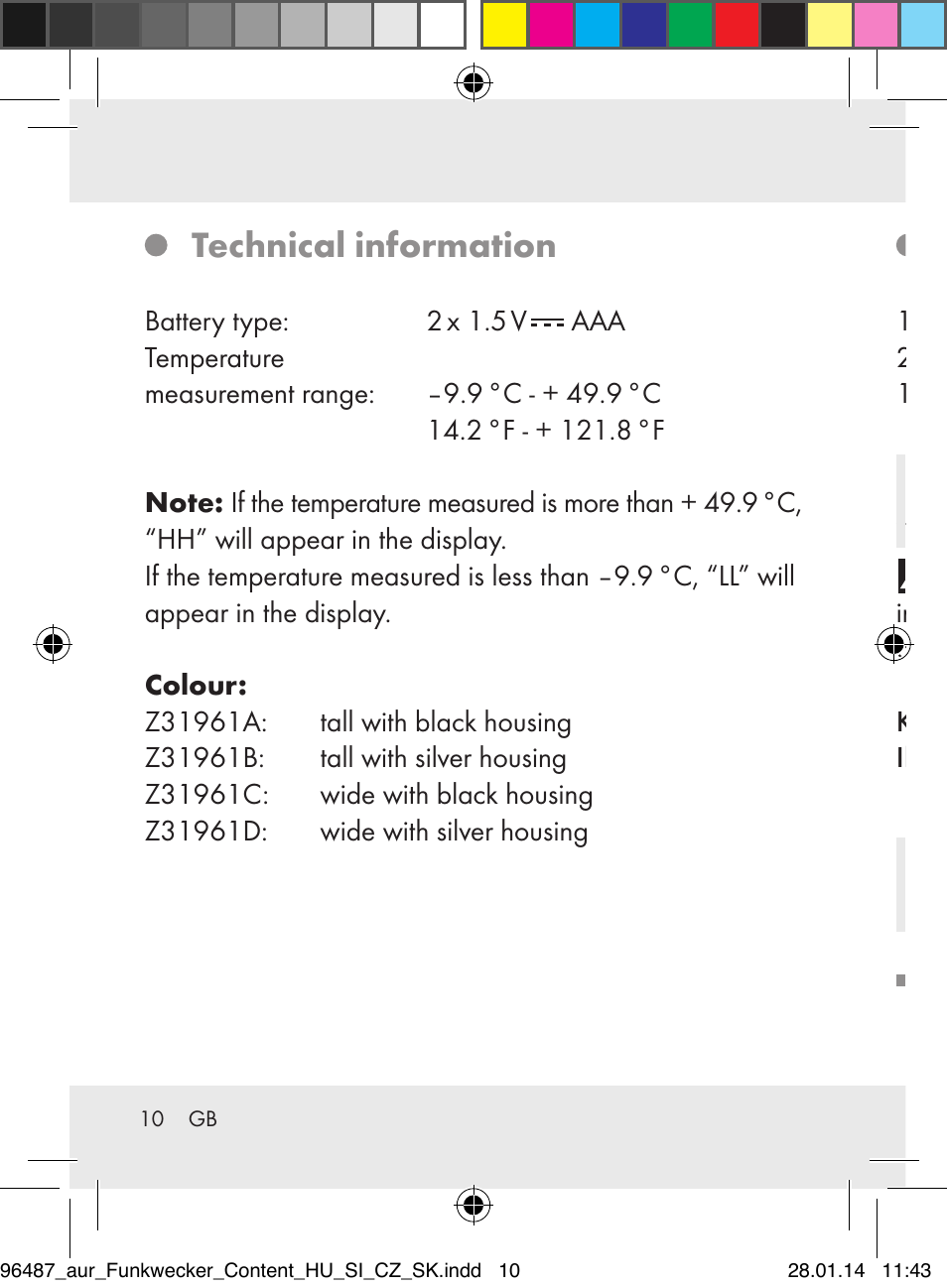 Technical information, Included items, Safety | General safety information | Auriol Z31961 User Manual | Page 10 / 153