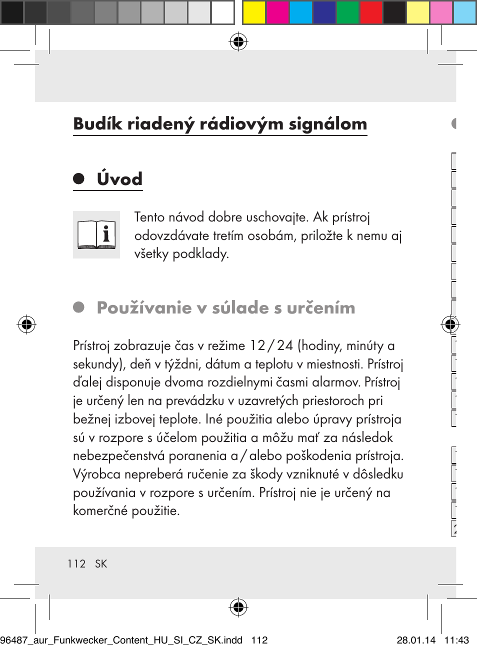 Budík riadený rádiovým signálom, Úvod, Používanie v súlade s určením | Opis dielov | Auriol Z31961 User Manual | Page 112 / 153