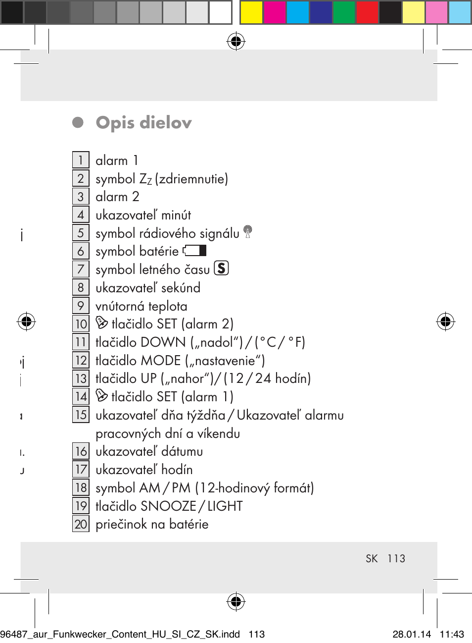 Budík riadený rádiovým signálom, Úvod, Používanie v súlade s určením | Opis dielov | Auriol Z31961 User Manual | Page 113 / 153