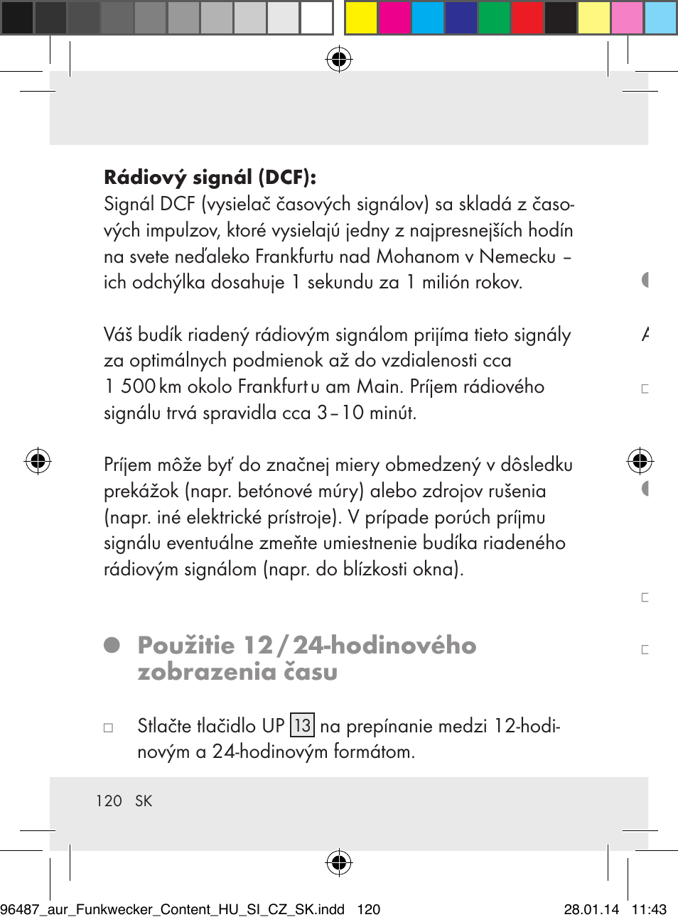 Použitie 12 / 24-hodinového zobrazenia času, Zobrazenie teploty v °c / °f | Auriol Z31961 User Manual | Page 120 / 153