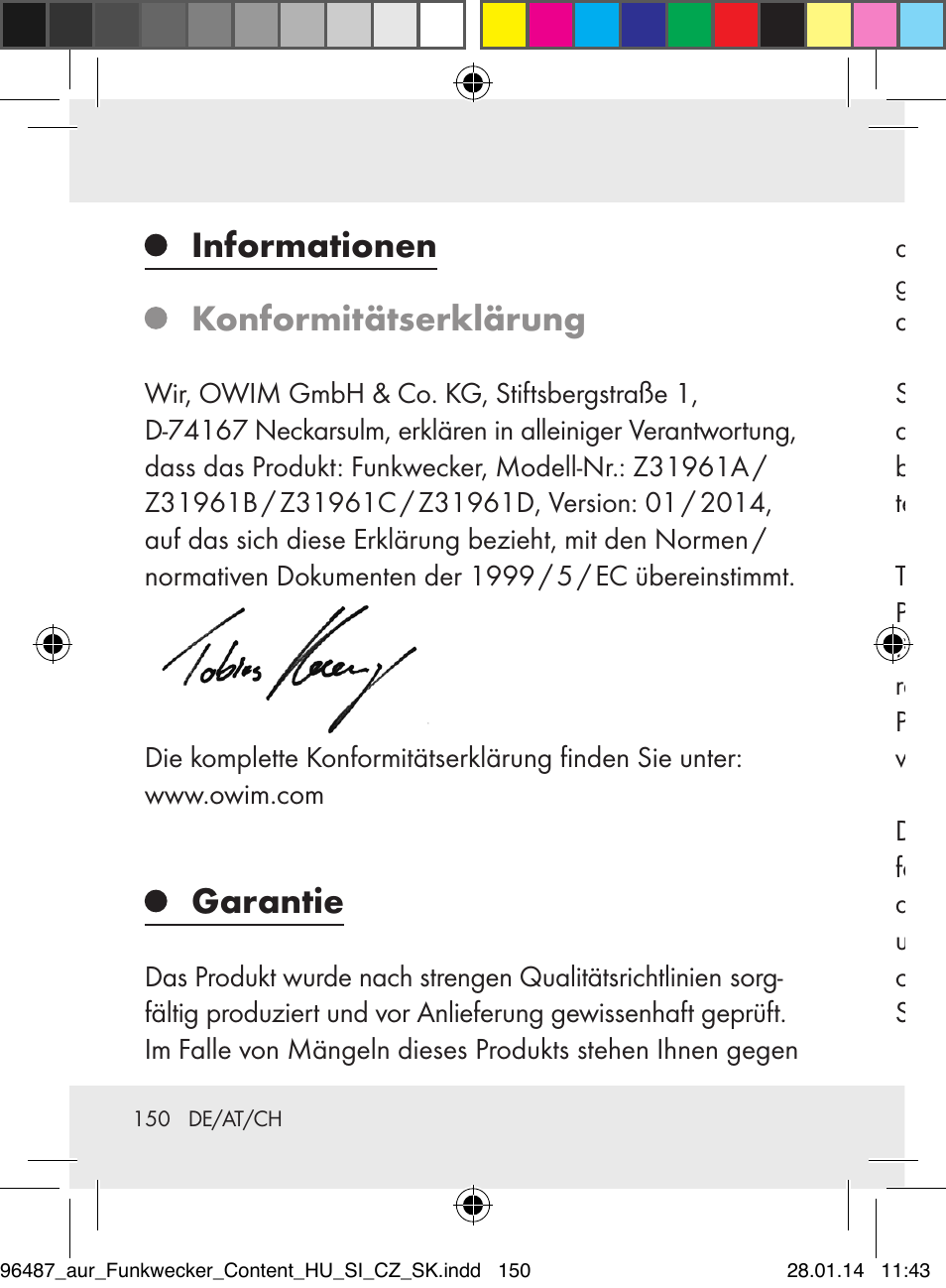 Informationen, Konformitätserklärung, Garantie | Auriol Z31961 User Manual | Page 150 / 153