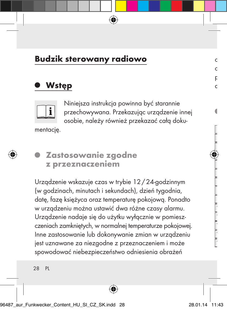 Budzik sterowany radiowo, Wstęp, Zastosowanie zgodne z przeznaczeniem | Opis elementów | Auriol Z31961 User Manual | Page 28 / 153