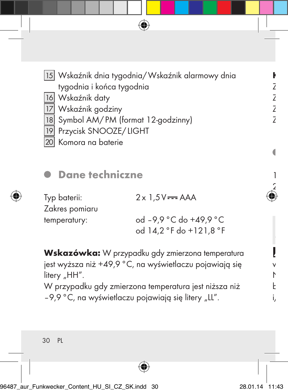 Dane techniczne, Zawartość zestawu, Bezpieczeństwo | Auriol Z31961 User Manual | Page 30 / 153