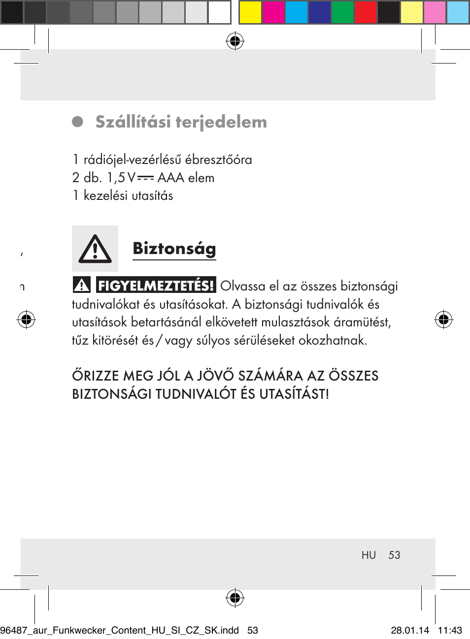 Műszaki adatok, Szállítási terjedelem, Biztonság | Auriol Z31961 User Manual | Page 53 / 153