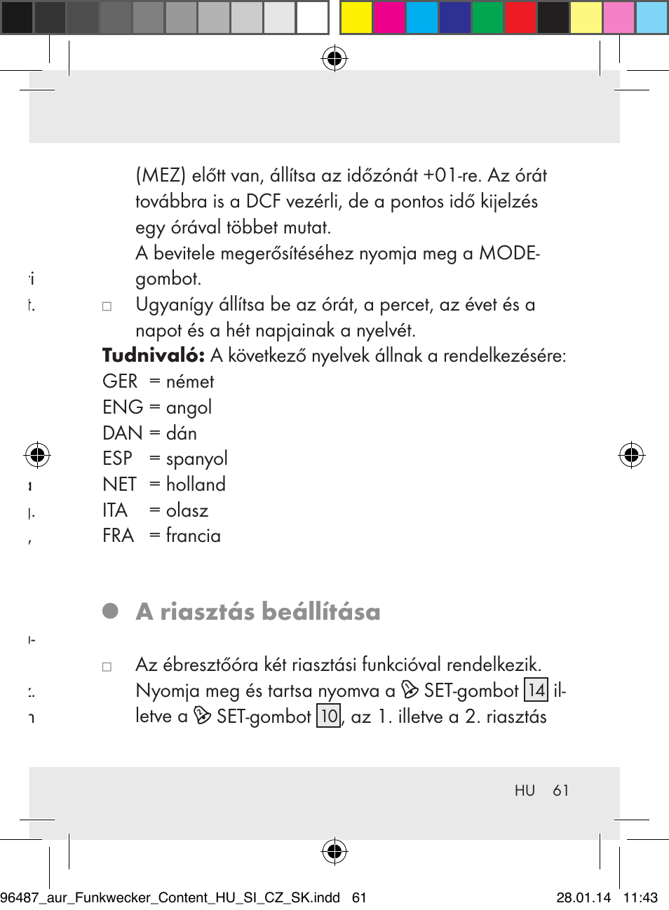 A hőmérséklet jelzése ˚c / ˚f -ban, A riasztás beállítása | Auriol Z31961 User Manual | Page 61 / 153