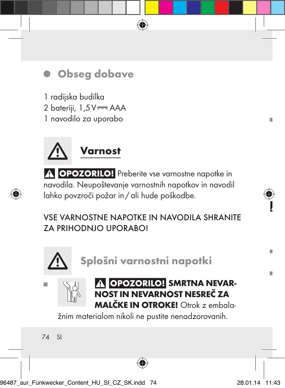 Obseg dobave, Varnost, Splošni varnostni napotki | Auriol Z31961 User Manual | Page 74 / 153