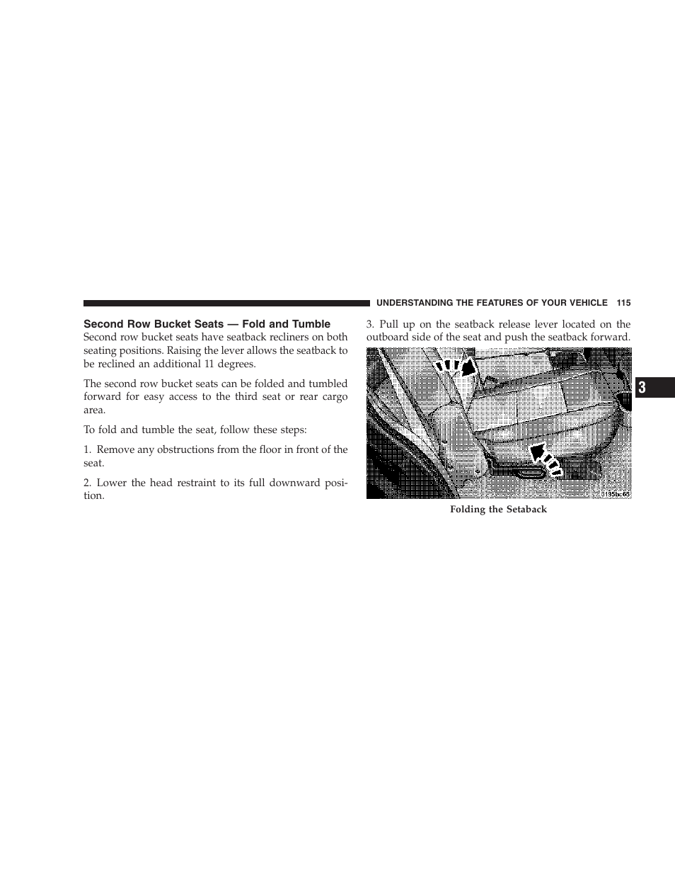 Second row bucket seats, Fold and tumble | Dodge 2007 HB Durango User Manual | Page 115 / 475