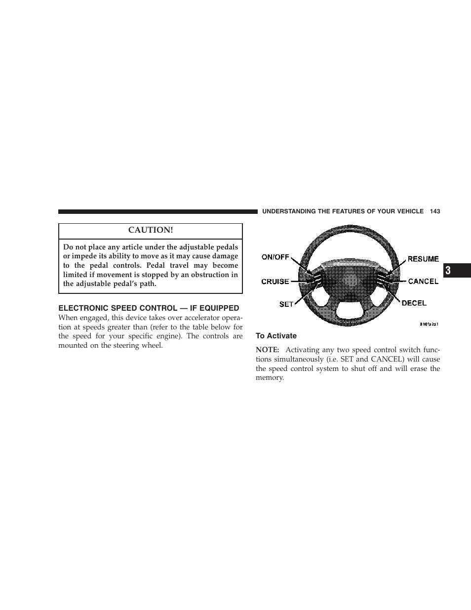 Electronic speed control — if equipped, To activate | Dodge 2007 HB Durango User Manual | Page 143 / 475