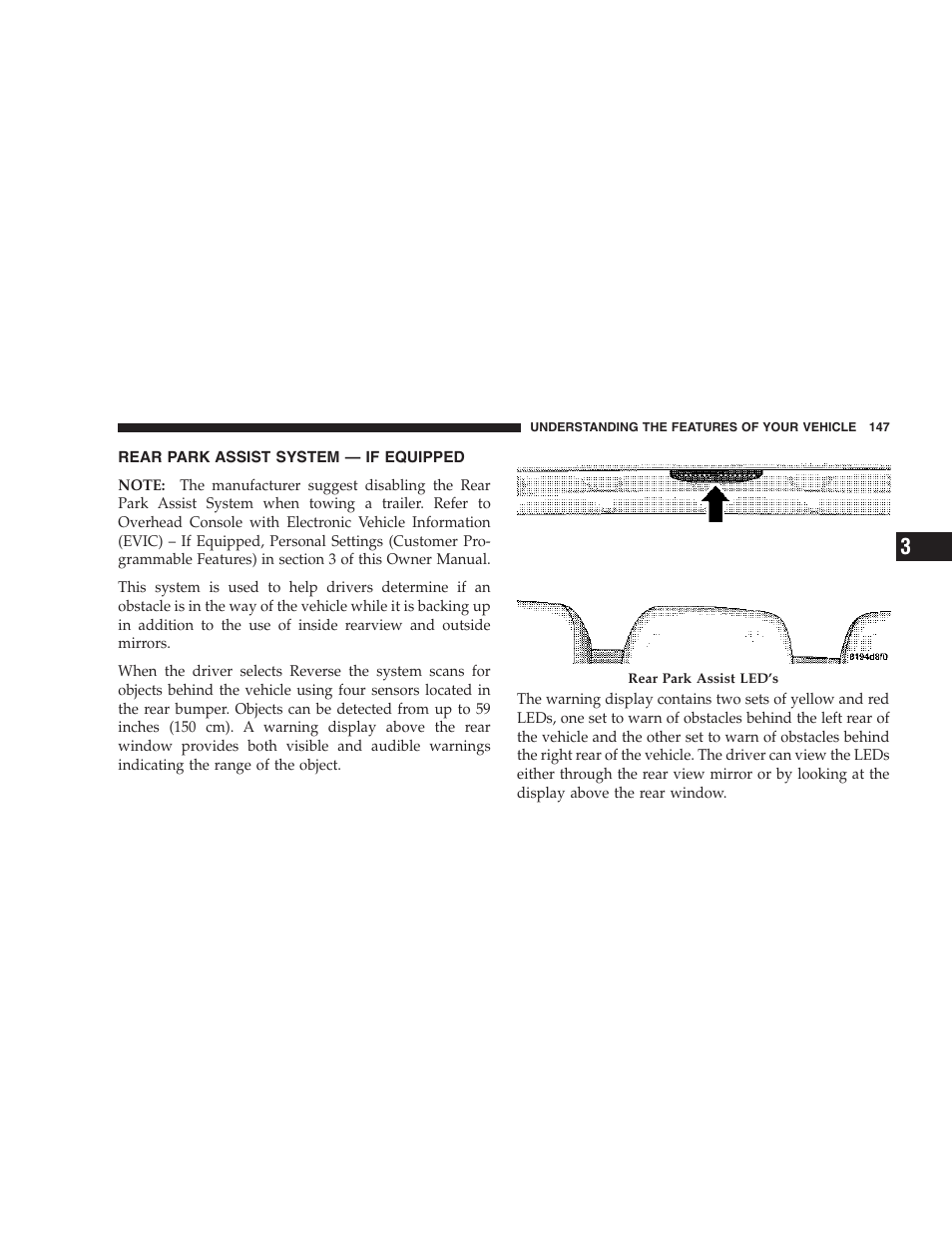Rear park assist system — if equipped | Dodge 2007 HB Durango User Manual | Page 147 / 475