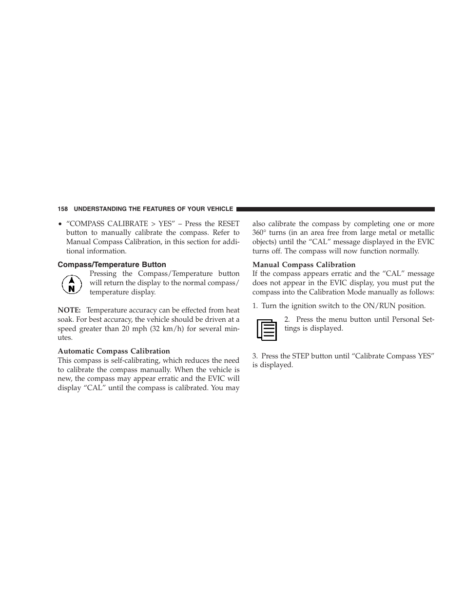 Compass/temperature button | Dodge 2007 HB Durango User Manual | Page 158 / 475