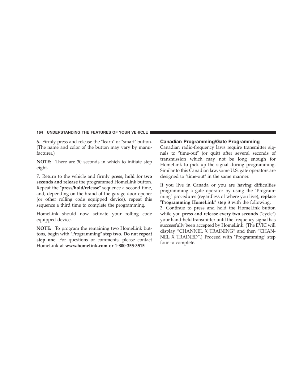 Canadian programming/gate programming | Dodge 2007 HB Durango User Manual | Page 164 / 475