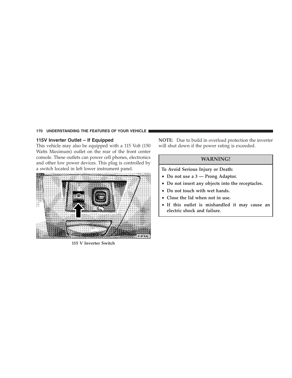 115v inverter outlet – if equipped | Dodge 2007 HB Durango User Manual | Page 170 / 475
