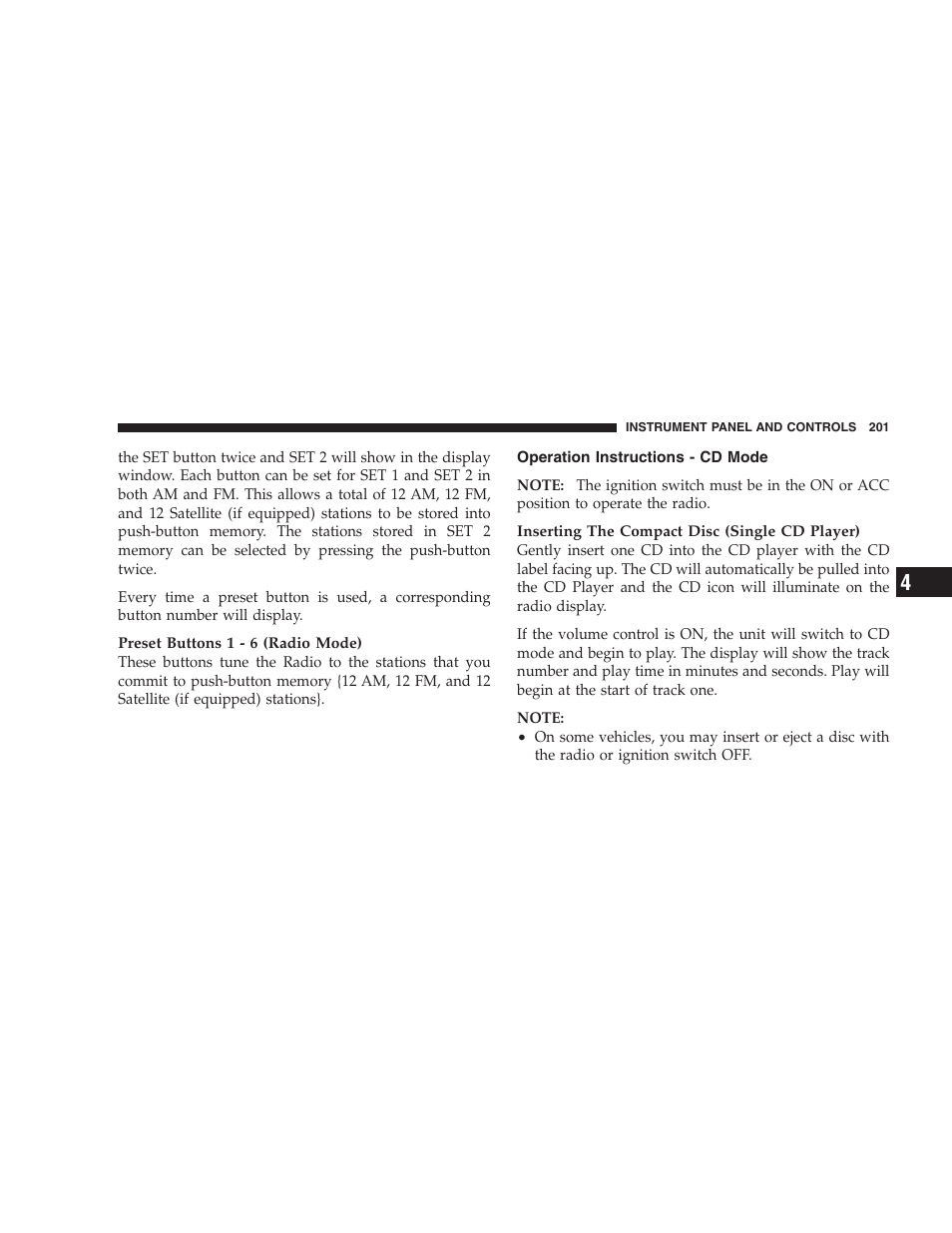 Operation instructions - cd mode | Dodge 2007 HB Durango User Manual | Page 201 / 475