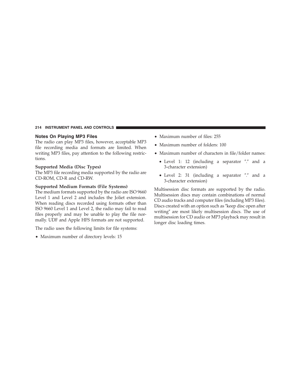 Notes on playing mp3 files | Dodge 2007 HB Durango User Manual | Page 214 / 475