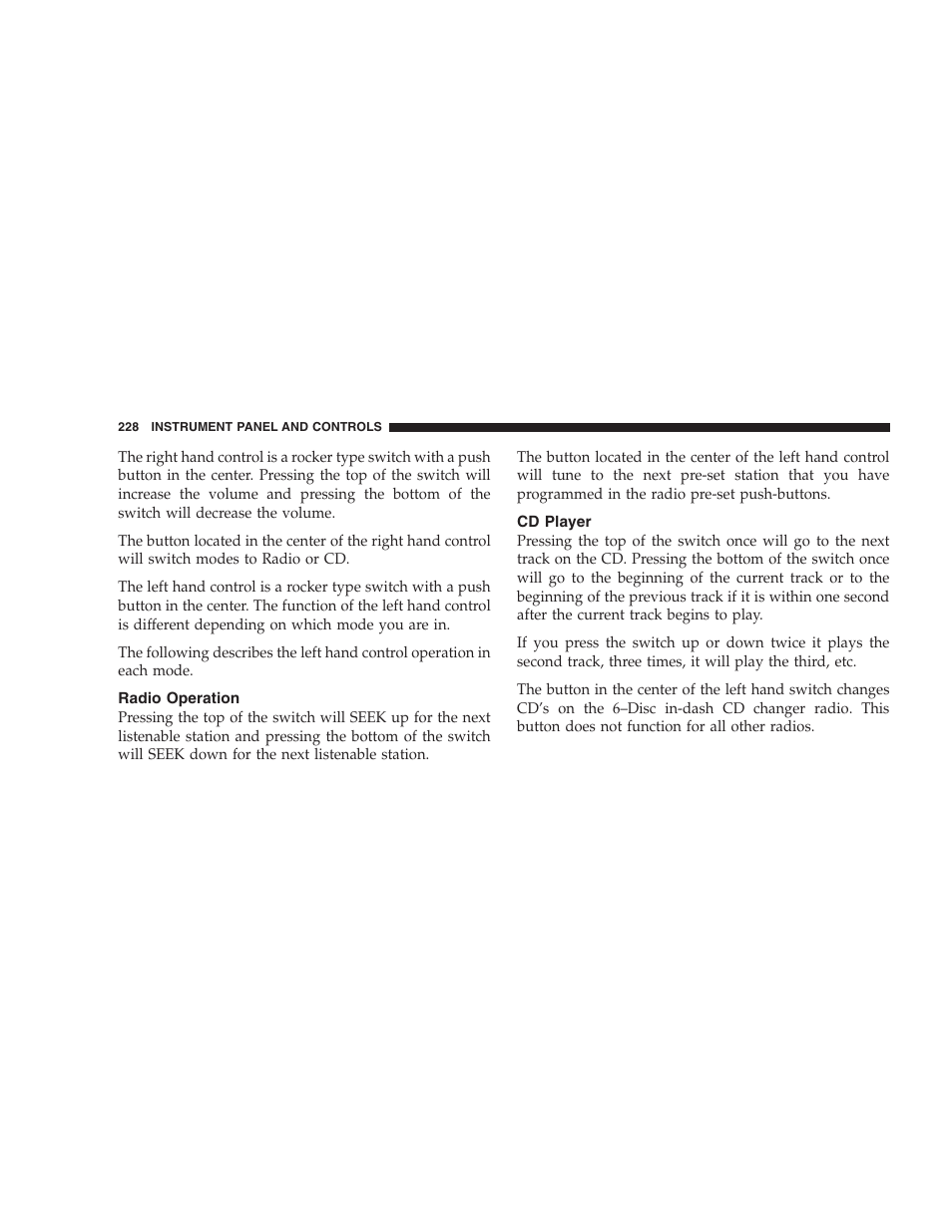 Radio operation, Cd player | Dodge 2007 HB Durango User Manual | Page 228 / 475