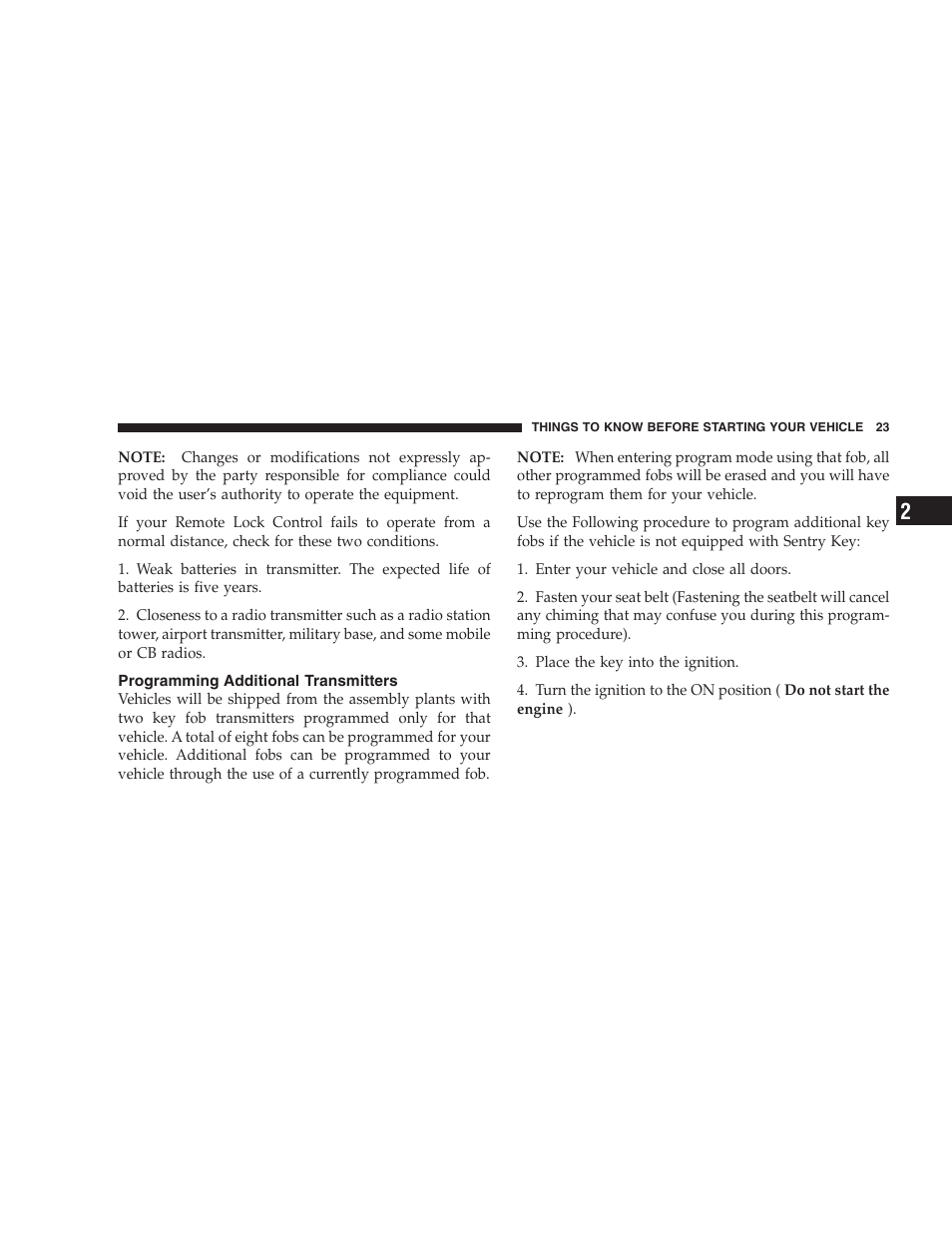 Programming additional transmitters | Dodge 2007 HB Durango User Manual | Page 23 / 475