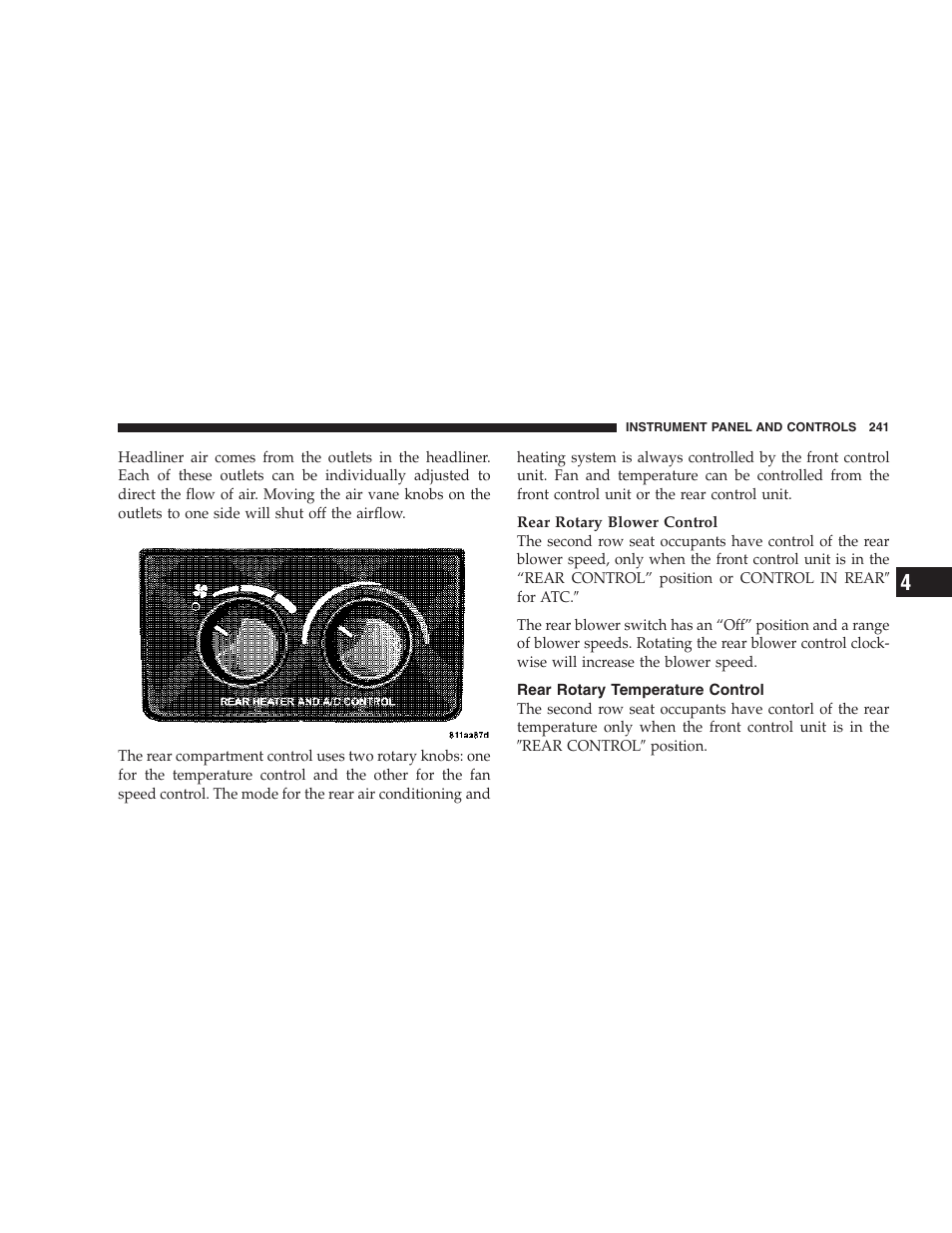 Rear rotary temperature control | Dodge 2007 HB Durango User Manual | Page 241 / 475