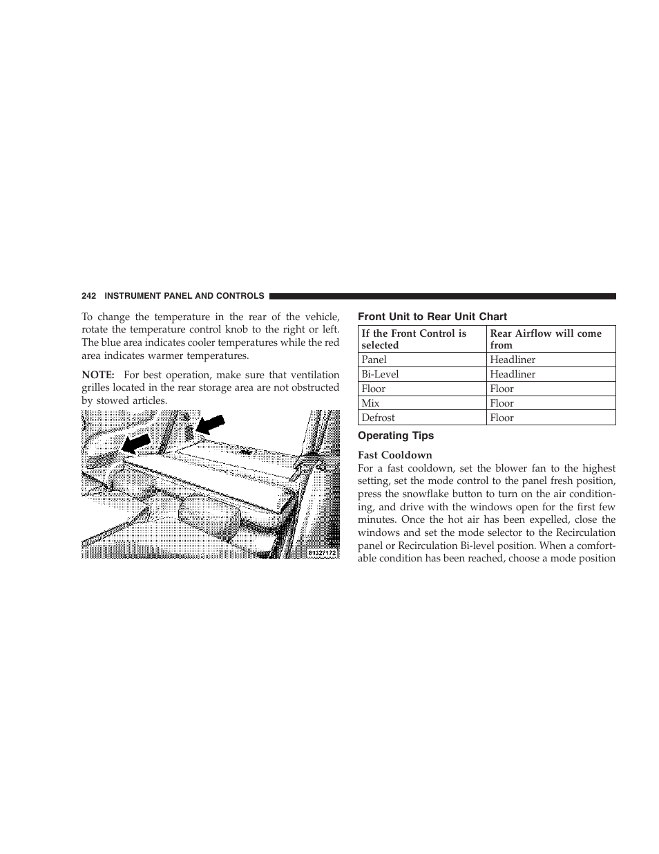 Front unit to rear unit chart, Operating tips | Dodge 2007 HB Durango User Manual | Page 242 / 475