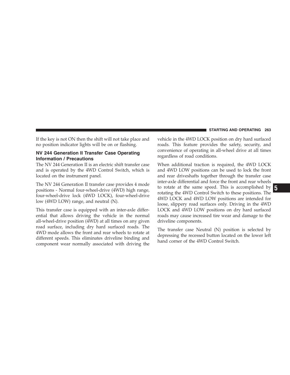 Nv 244 generation ii transfer case operating, Information / precautions | Dodge 2007 HB Durango User Manual | Page 263 / 475