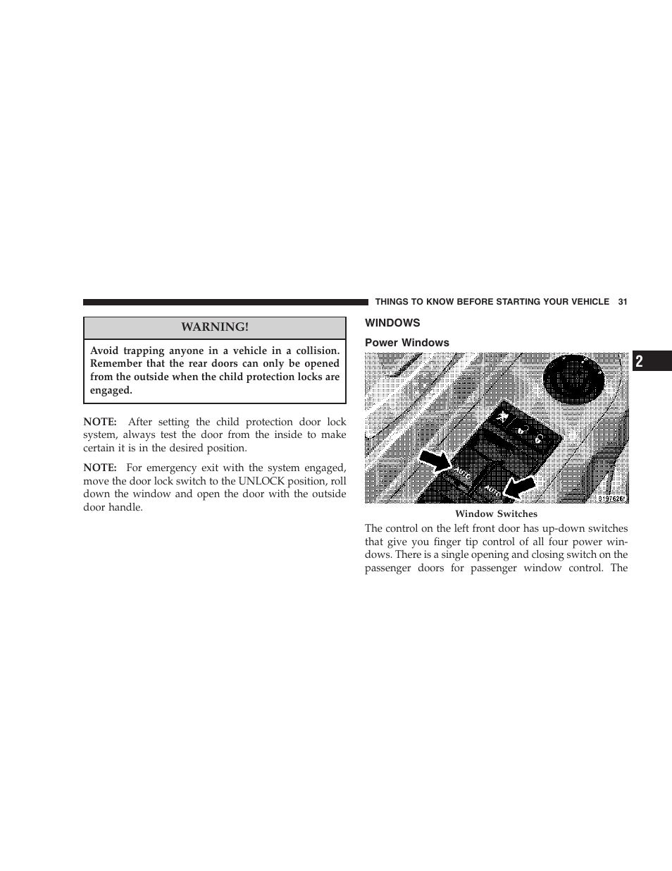 Windows, Power windows | Dodge 2007 HB Durango User Manual | Page 31 / 475