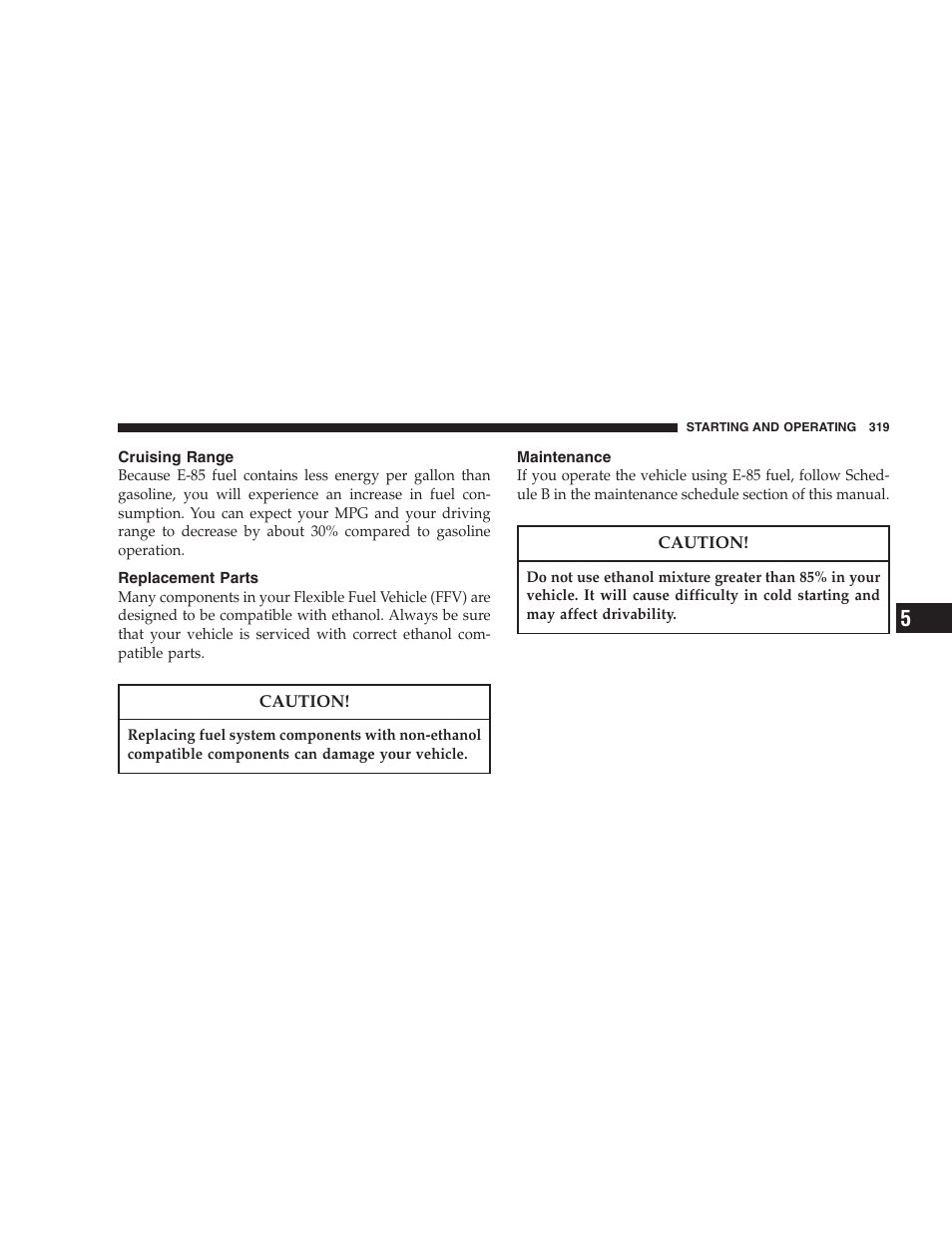 Cruising range, Replacement parts, Maintenance | Dodge 2007 HB Durango User Manual | Page 319 / 475